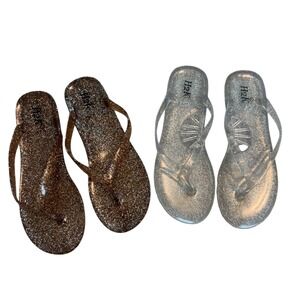 H2K Glitter Jelly Flip Flops Size 40 Sparkly Clear & Bronze Metallic Flip Flops